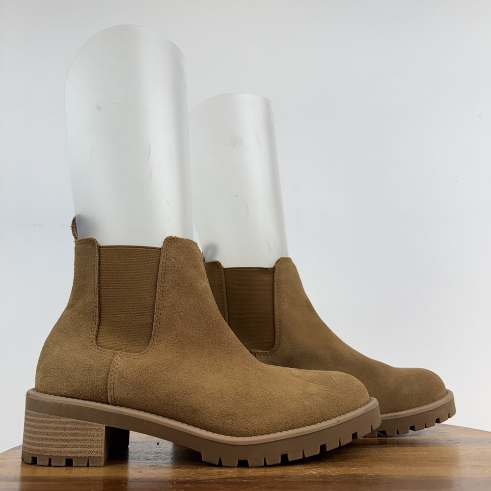Womens Blondo Matilda Brown Suede Waterproof‎ Lug Sole Heel Chelsea Boot Size 10
